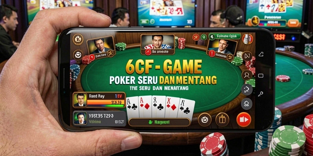 Screenshot dari gameplay menarik 6CF di meja poker.