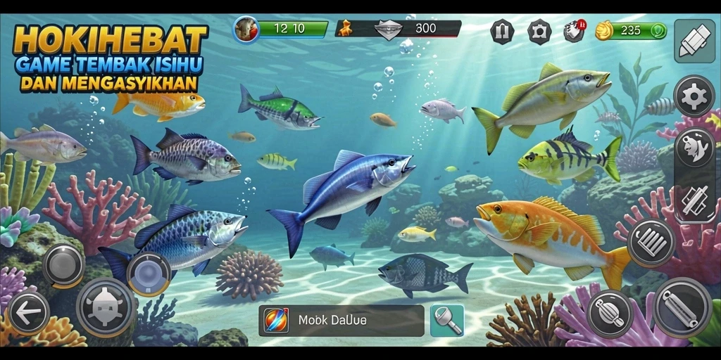 Screenshot HOKIHEBAT menampilkan aksi seru dalam menangkap ikan.