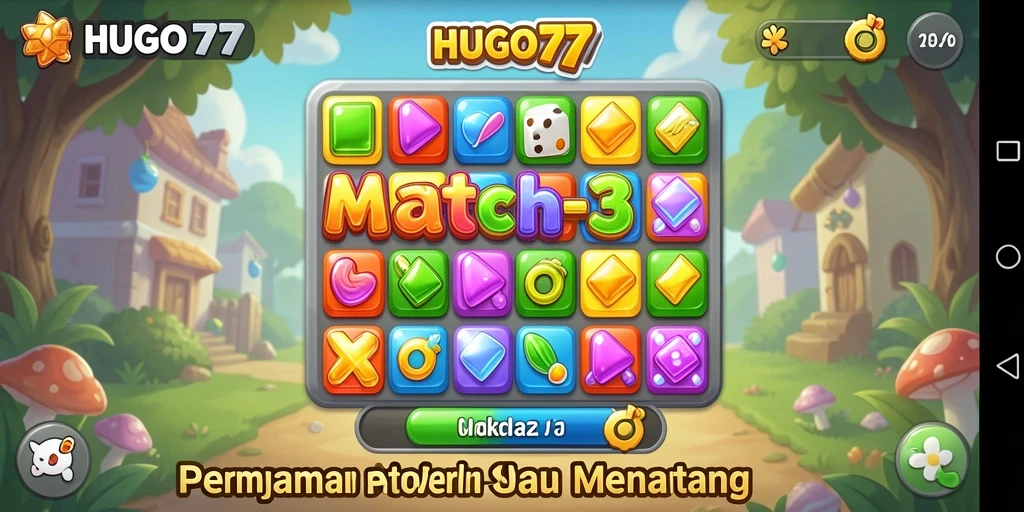 Tampilan gameplay seru HUGO77 dengan tantangan Match-3.