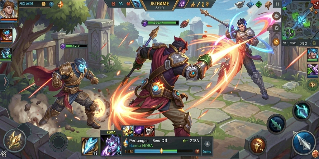 Gameplay MOBA seru dengan karakter unik dan strategi mendalam.