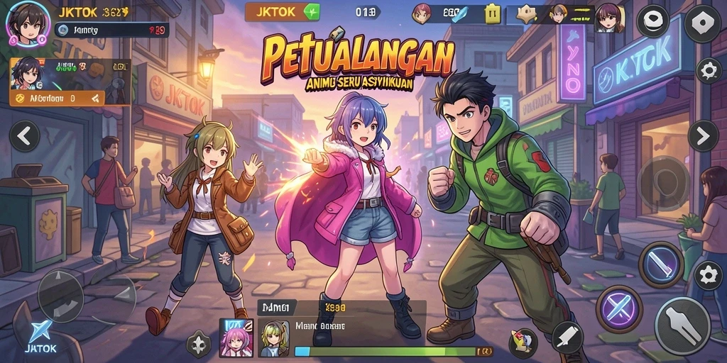 Tampilan gameplay seru dengan karakter anime yang menarik.
