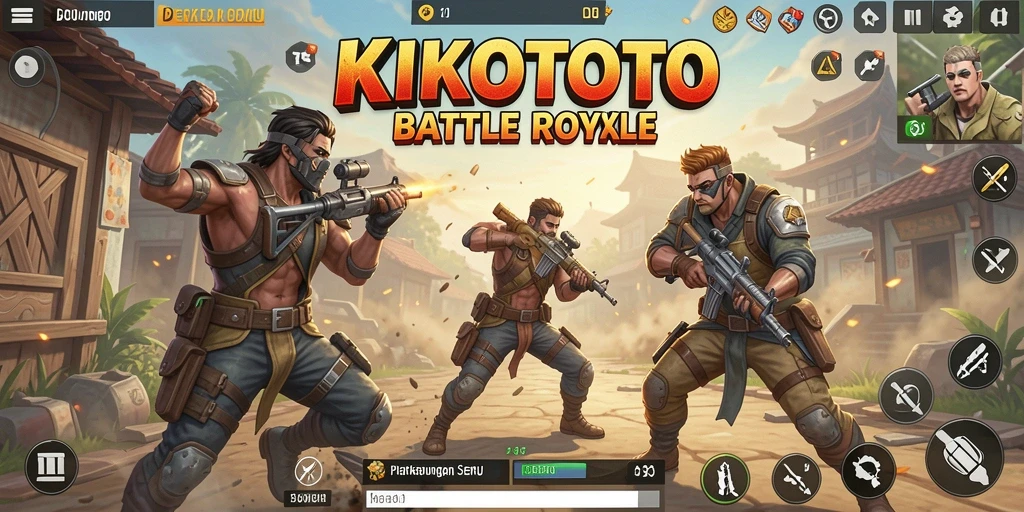 Tampilan seru gameplay Battle Royale KIKOTOTO saat pertempuran berlangsung.