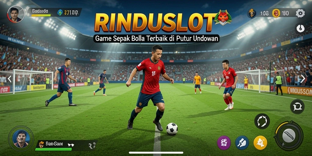 Screenshot utama RINDUSLOT menampilkan aksi sepak bola yang mendebarkan dan gameplay yang seru.