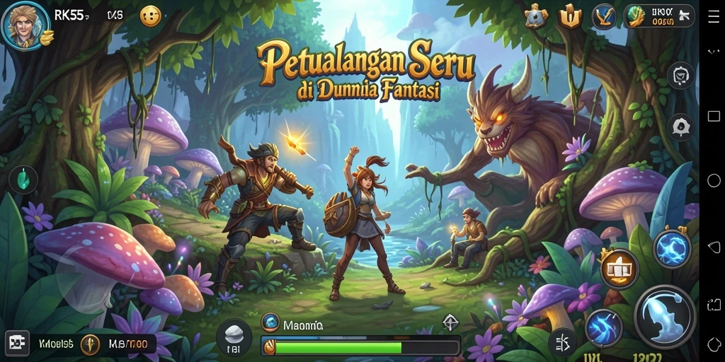 Screenshot utama RK55 menampilkan aksi seru dalam petualangan.
