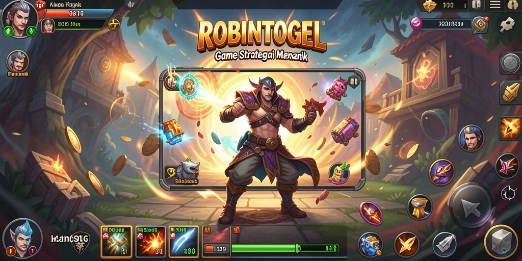 Screenshot gameplay ROBINTOGEL menampilkan pertempuran strategi mendebarkan.