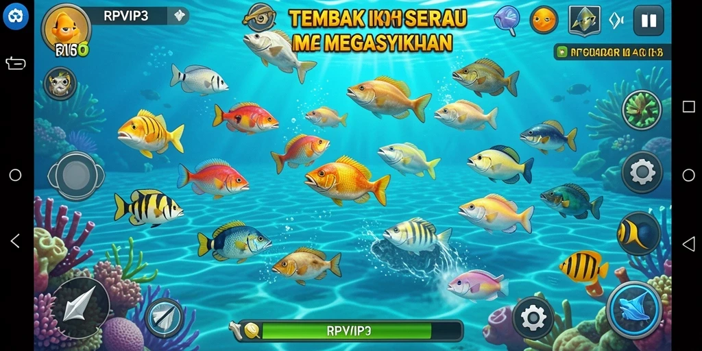 Screenshot gameplay RPVIP3 menampilkan aksi tembak ikan yang seru.