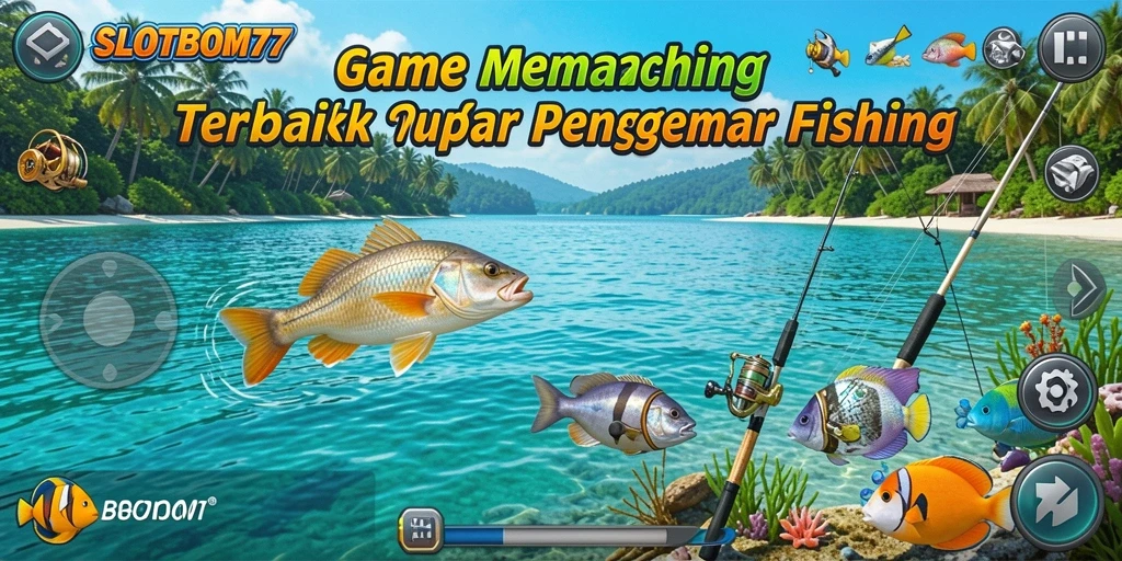 Screenshot gameplay SLOTBOM77 menampilkan pemain yang menangkap ikan di laut.