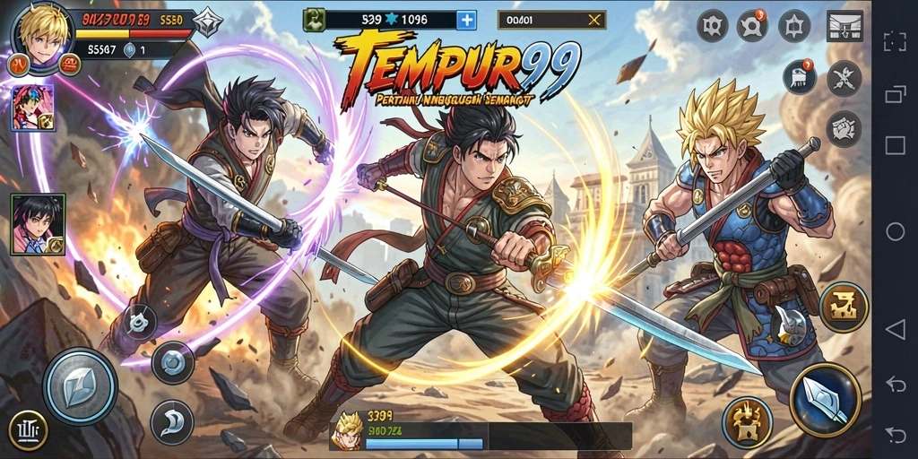Tampilan gameplay TEMPUR99 yang dinamis dan penuh aksi.