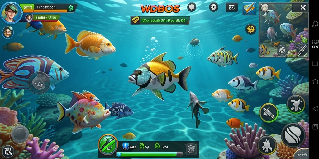 Gameplay WDBOS menampilkan aksi seru menangkap ikan.